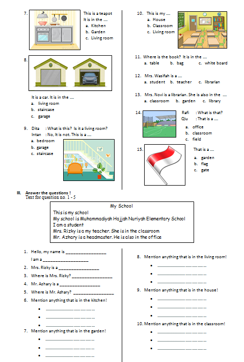 Contoh Soal Bahasa Inggris Kelas 1 Sd Tentang My House