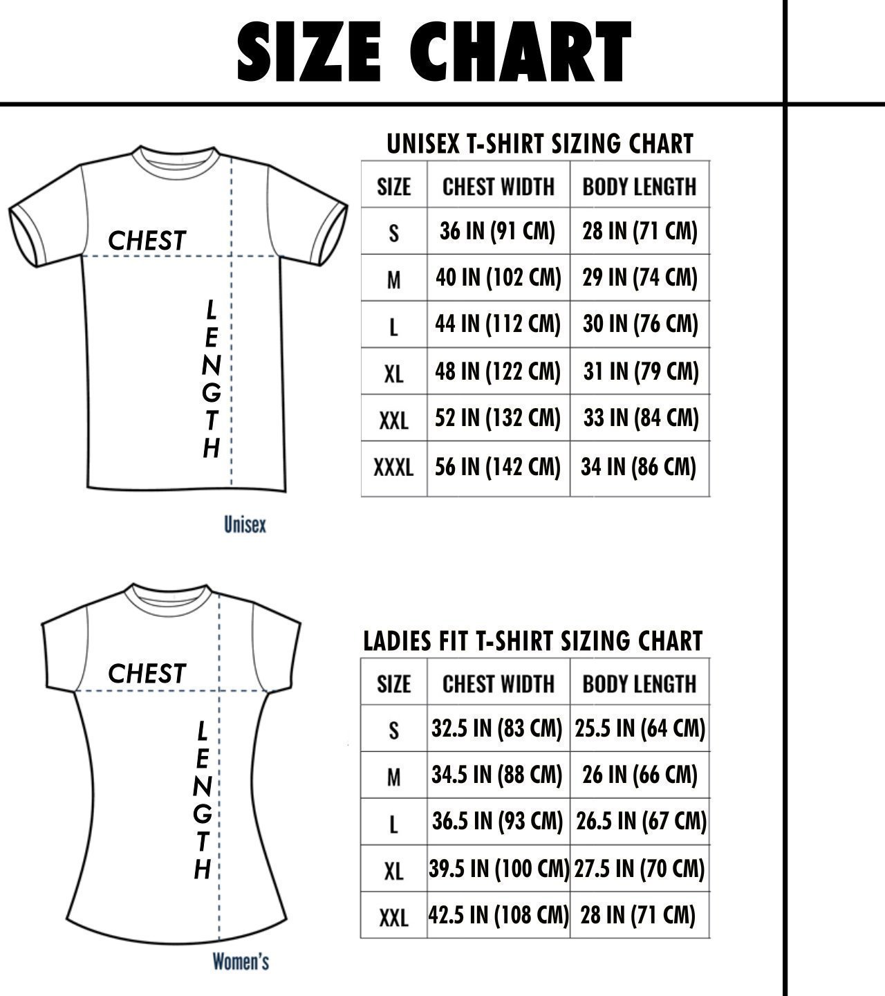T-shirt Sizing Chart