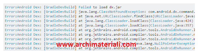 Penampakan Error Failed Load dx.jar