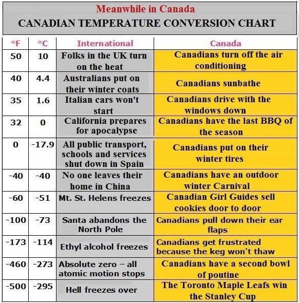 MYRTLE BEACH SNOWBIRDS THE CANADIAN TEMPERATURE CONVERSION CHART