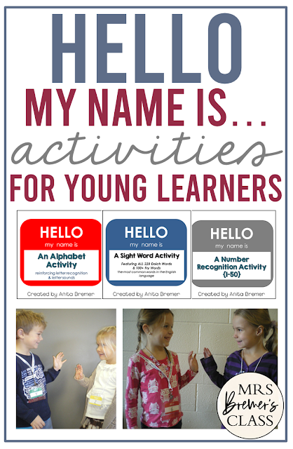 Hello My Name Is class learning activities for alphabet, number, and sight word learning in Kindergarten and First Grade