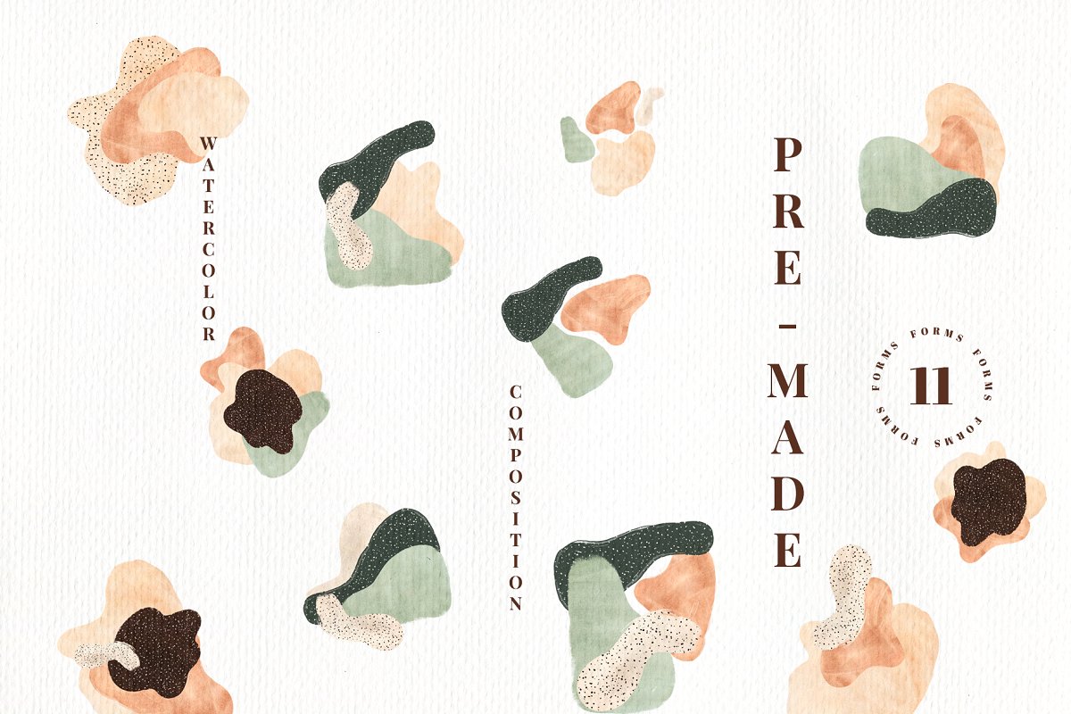Textures & Patterns: Naive Watercolor Abstract Set (PNG)