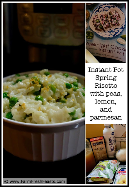 A bright side dish with peas and lemon, this creamy risotto cooks up quick and easy in the pressure cooker. The parmesan flavor goes well with pork, chicken, or seafood or as a springtime meatless main course.