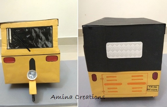 AMINA CREATIONS: DIY CARDBOARD AUTO RICKSHAW/ SCHOOL PROJECT