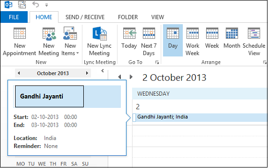 Outlookカレンダー2013に休日を追加する