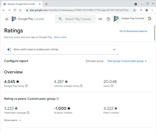 New Device type ratings insights are available in Play Console 
ratings overview and breakdown pages
