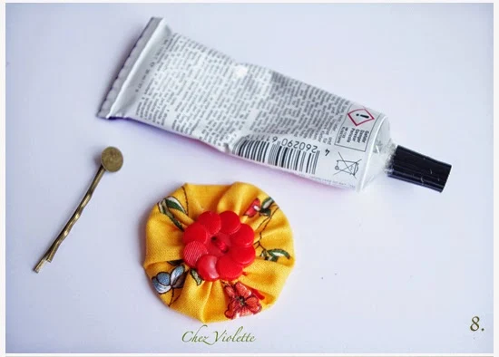 Tuto Barrette yoyo en tissu - DIY Yoyo Flower hair pin - chez violette