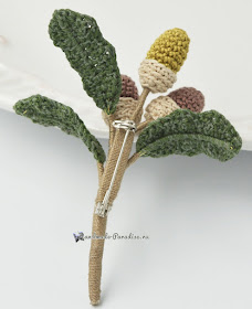 Πλεκτή καρφίτσα "κλαδί με βελανίδια" (5)