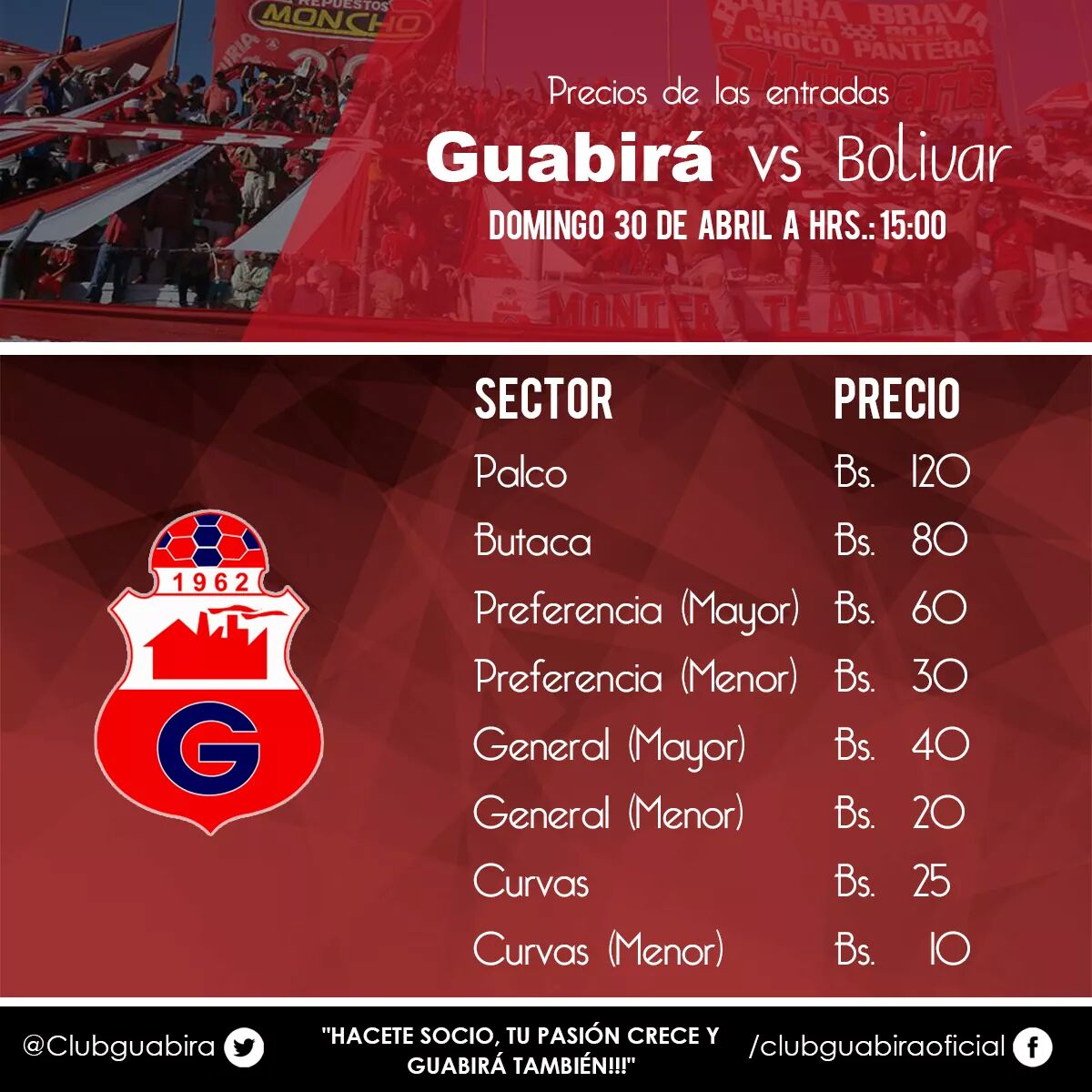 Precios entradas Guabira vs Bolivar Club Guabira Precios entradas Guabira vs Bolivar Club Guabira