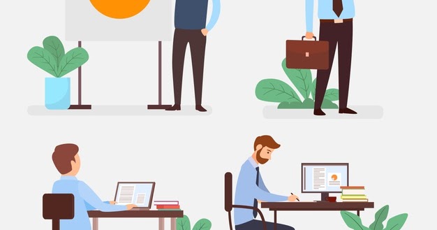 Ilustrasi orang kerja didalam kantor untuk konten edukasi Instagram