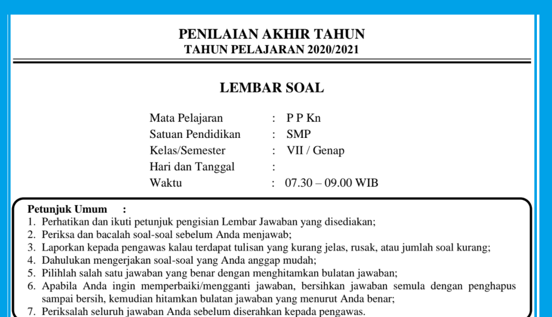 soal PAT pkn kelas 7 semester 2 beserta jawabannya