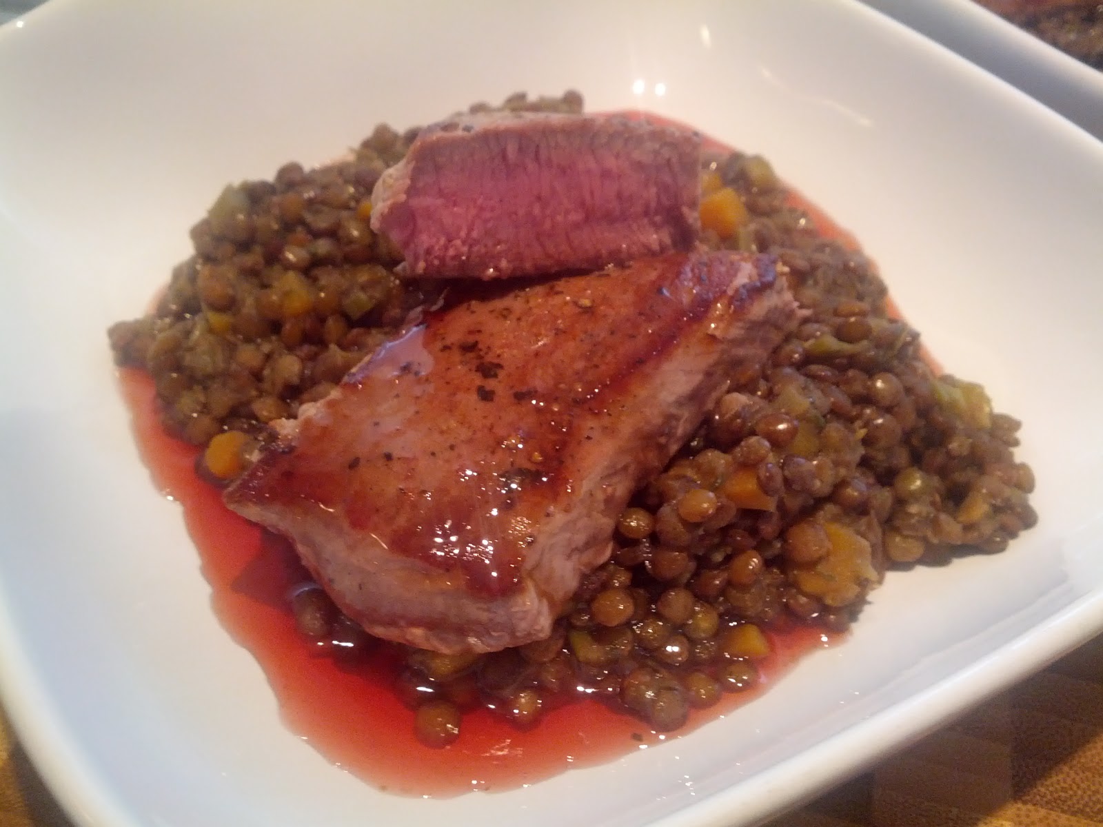 Puy lentils with Lamb Loin Fillets