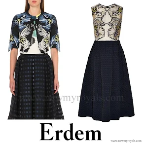 Countess Sophie of Wessex Style Erdem Embroidered cropped jacket and Erdem Shirlette embroidered matelassé dress