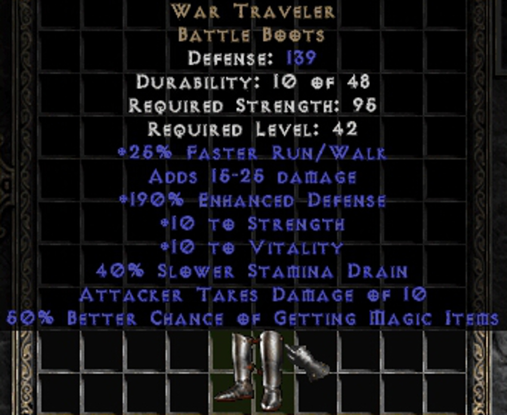 Best cRPGs PERFECT WAR TRAVELER boots upped, Diablo 2 Resurrected, d2