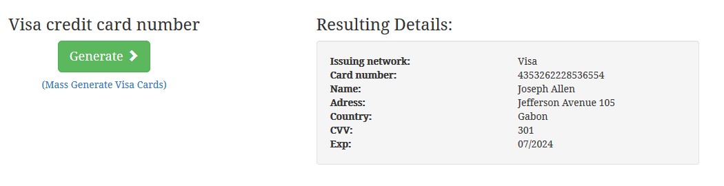 Fake Credit Card Number Generator Visa