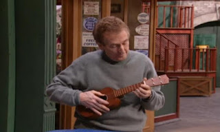 Bob plays the ukulele. Without realizing it, Bob first becomes invisible and then visible again. Sesame Street Episode 4070, Snuffy's Invisible part 2, Season 35