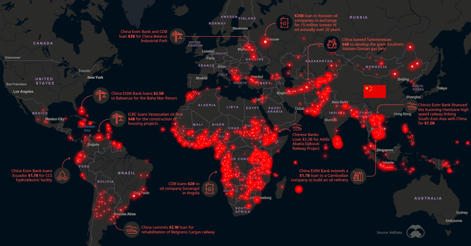 Infografía que muestra la creciente influencia de China en todo el mundo