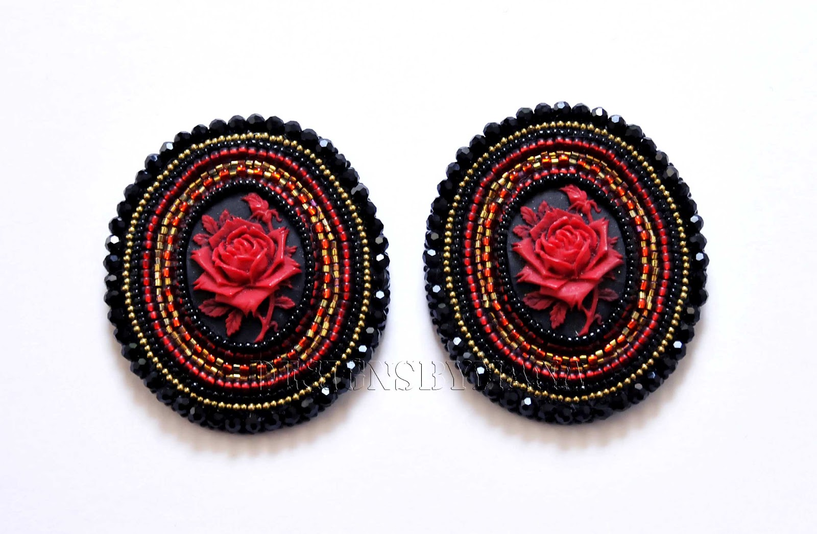 Beadfeast home of handmade bead embroidered jewelry Red Rose Shoe Clips