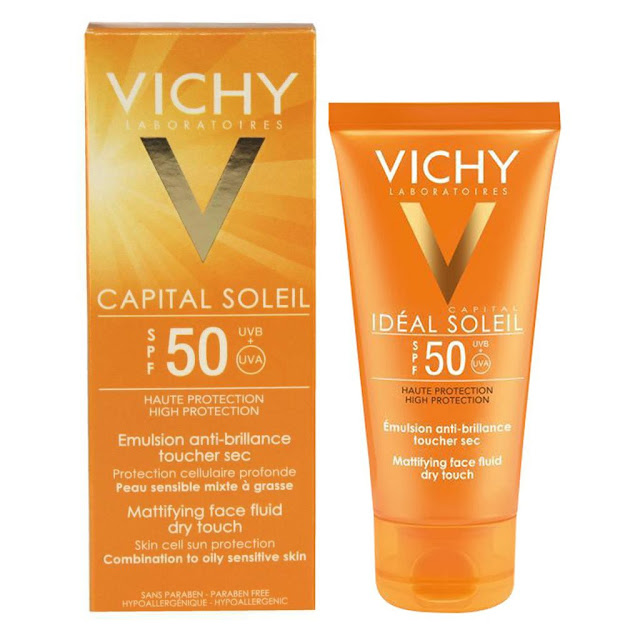 kem chong nang cho da mun nhay cam Vichy Ideal Soleil SPF 50 Mattifying Face Fluid Dry Touch