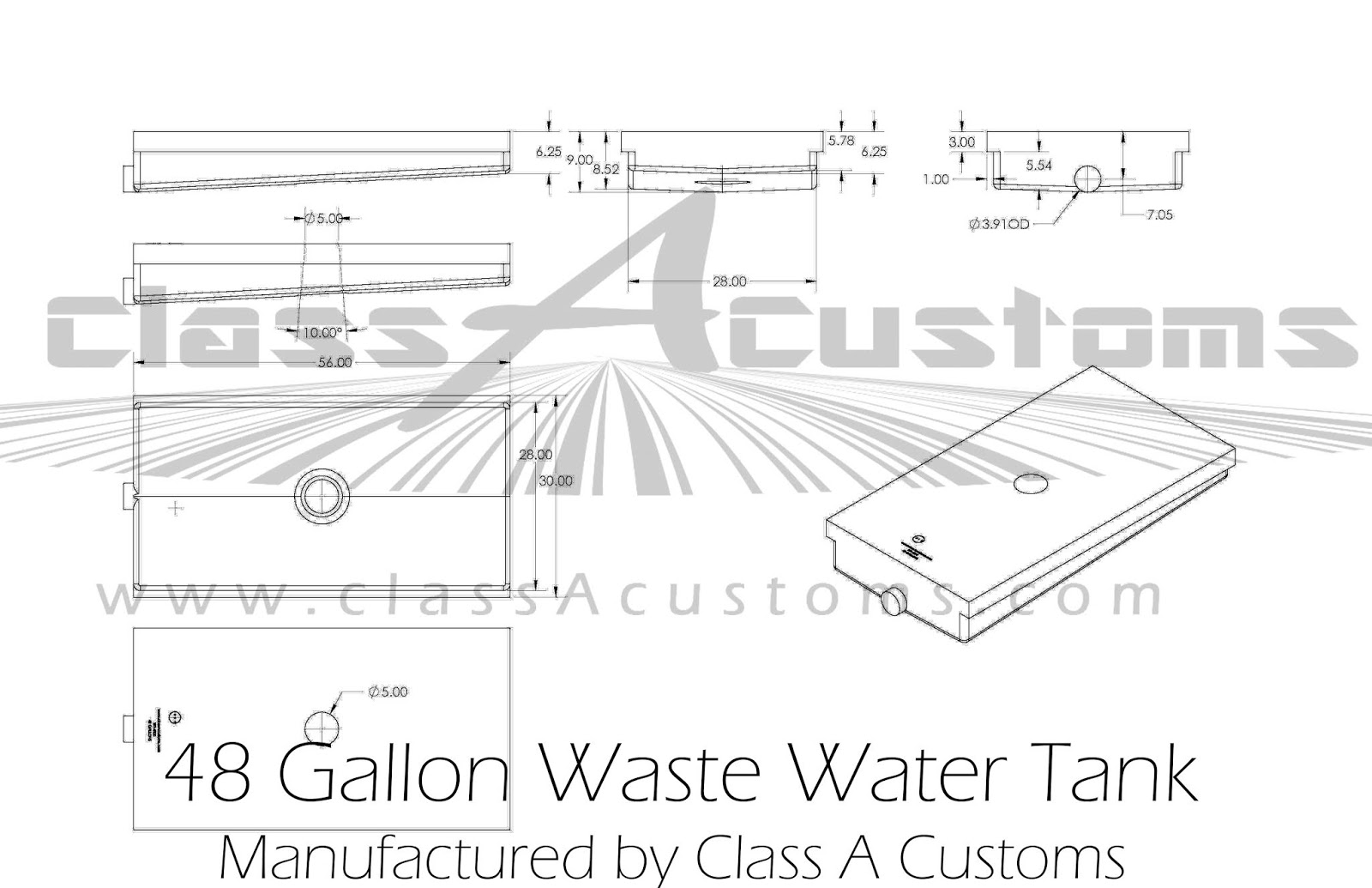 RV Waste Water Holding Tank Black RV Holding Tank Manufactured by Class