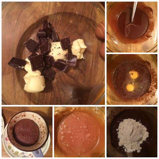 photos of the steps for making the mug cake batter