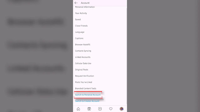 switch to personal instagram account
