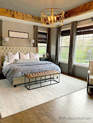 Our cozy master bedroom reveal <br/> {with wallpaper dark paint and wood accents} from Thrifty Decor Chick