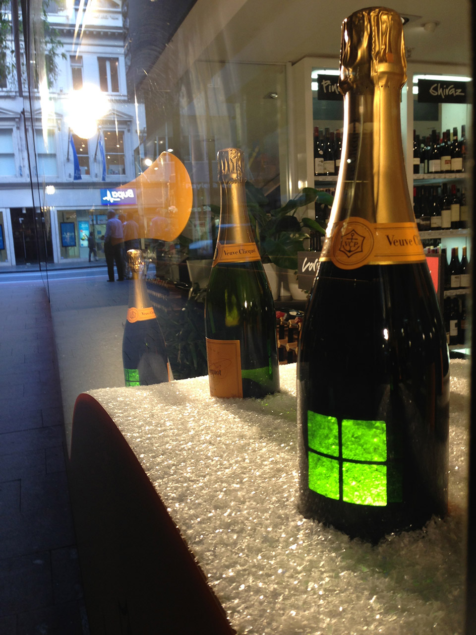 Illuminated Veuve Clicquot Bottle chalet- display design by Objet Bart