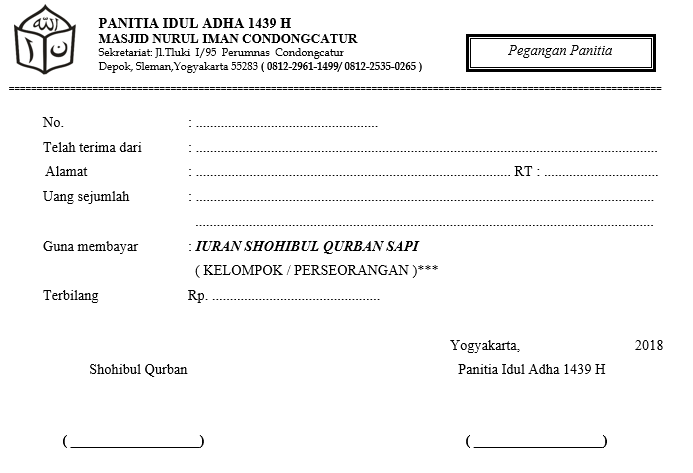 Contoh Kuitansi Iuran Sohibul Qurban Sapi