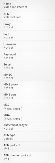 Videocon GPRS Settings for Android /