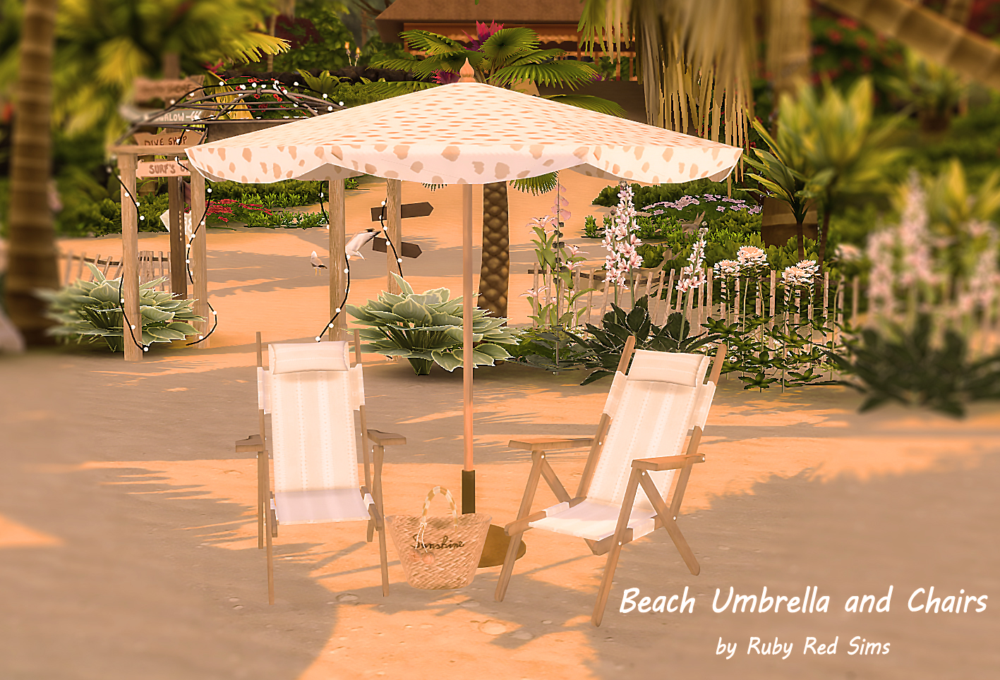 August Release Sims 4 Beach Umbrella And Chairs 沙灘椅與遮陽傘 Free Ruby