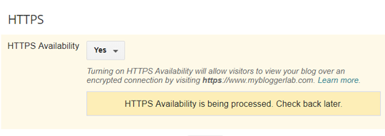 HTTPS Availability is being processed. Check back later