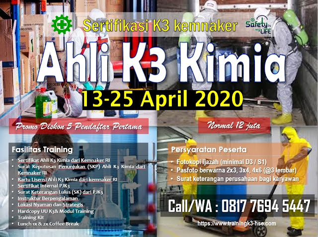 Ahli K3 Kimia kemnaker tgl. 13-25 April 2020 di Jakarta