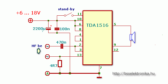 Eletrônica dos C.I.'s: Circuito esquema amplificador com CI TDA1516.