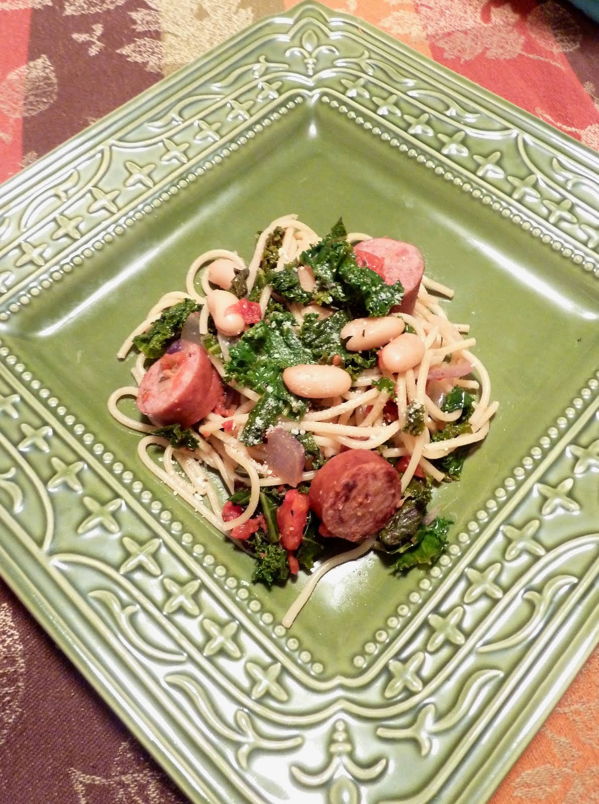 Dinner with Denise Kale and Cannellini Beans with pasta