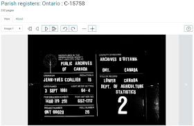 Screen capture of the starting page for microfilm C-15758 on Héritage.