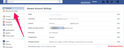 Facebook General Account Settings