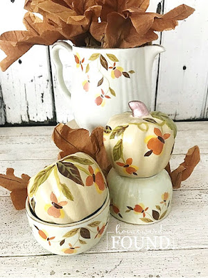 faux pumpkins handpainted in 'Autumn Leaf' Jewel Tea china pattern