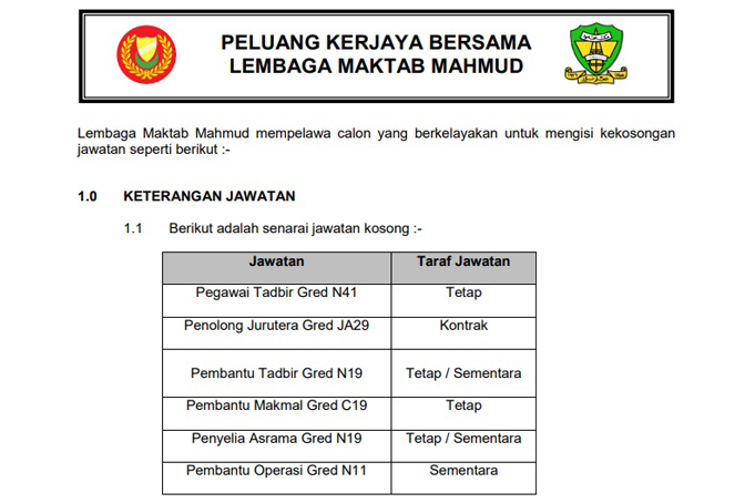 Baru Dibuka Jawatan Kosong Lembaga Maktab Mahmud Lmm Jobcari Com Jawatan Kosong Terkini
