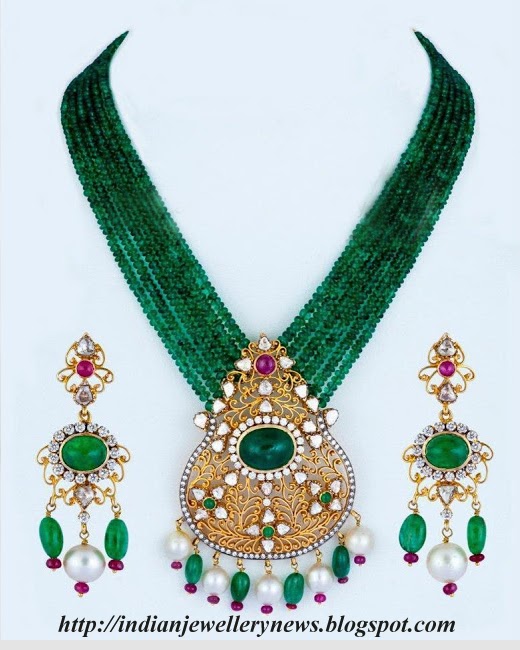 Emerald Strings Necklace with Sea Pearls