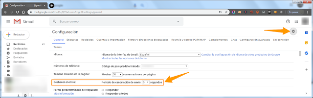 Cancelar correo enviado en Gmail