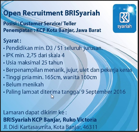 Lowongan Kerja Terbaru BUMN Bank BRI Syariah | Lowongan KERJA Terbaru