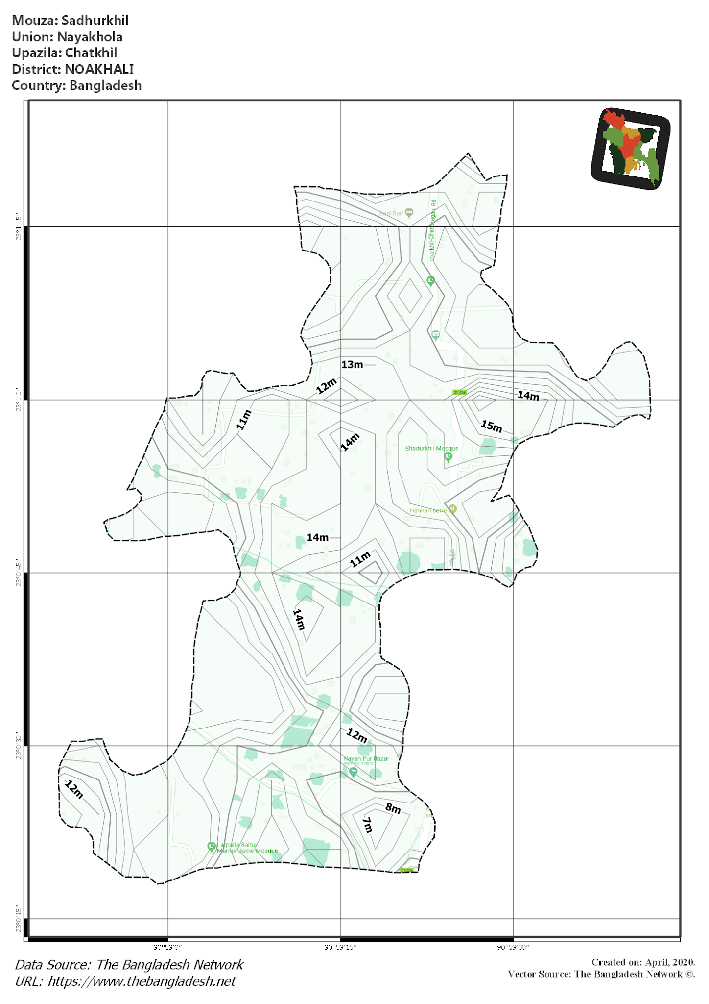 Map of Sadhurkhil Mouza of Chatkhil Upazila, NOAKHALI, Bangladesh.