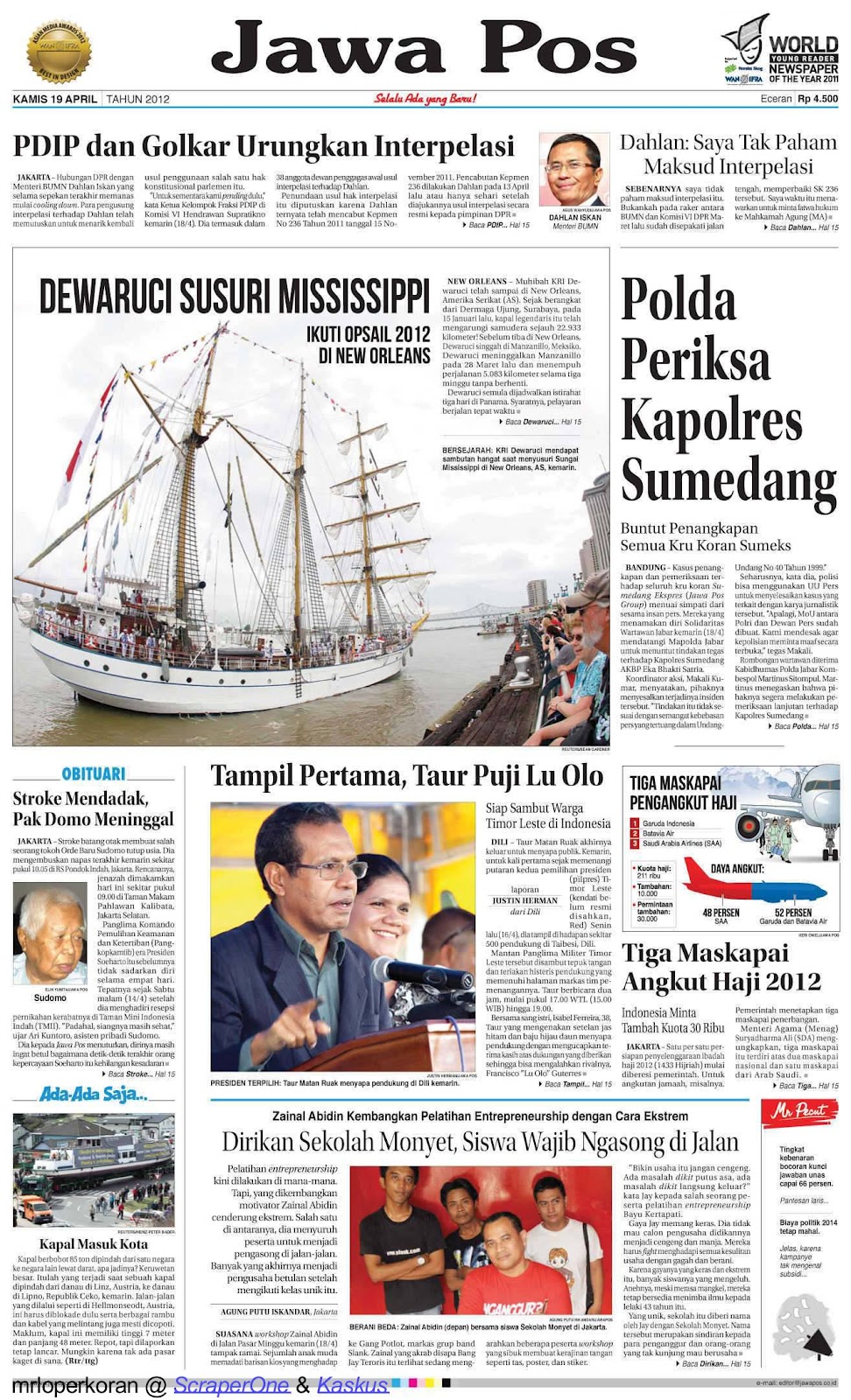Koran Jawa Pos 19 April 2012