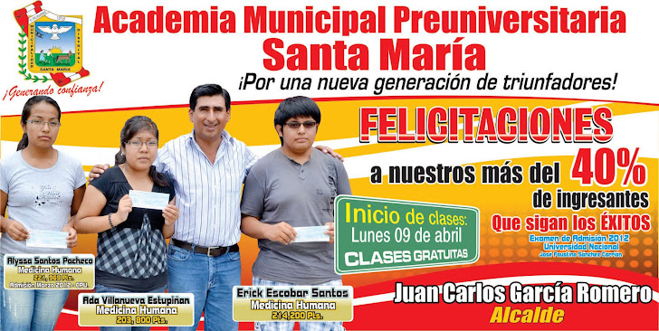 Rotundo éxito de Academia Municipal Preuniversitaria de Santa María