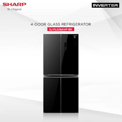 Sharp 4D Glass French door Inverter Refrigerator (SJ-FLG16AVP-BK)