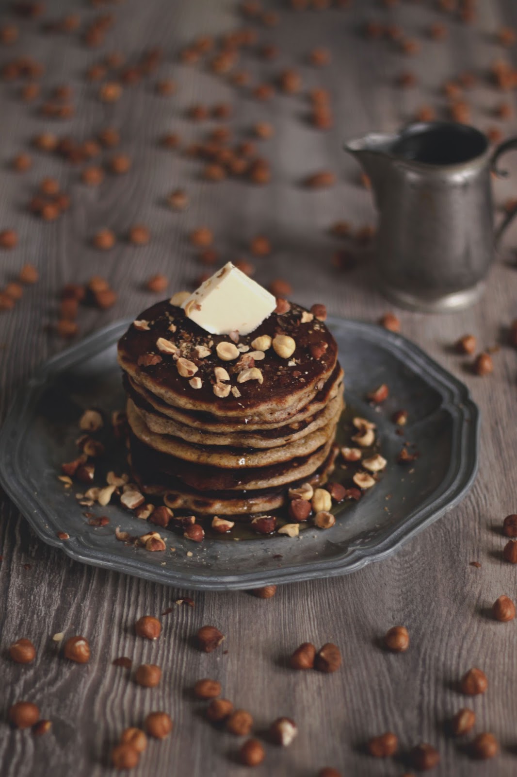 Pancake Stories: Classy Hazelnut Pancakes with Butter and Maple Syrup