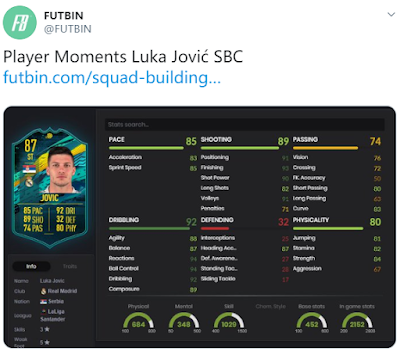  FIFA 20 Luka Jovic Player Moments SBC