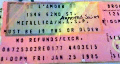 Here's a ticket stub from the January 25th Metallica/WASP show