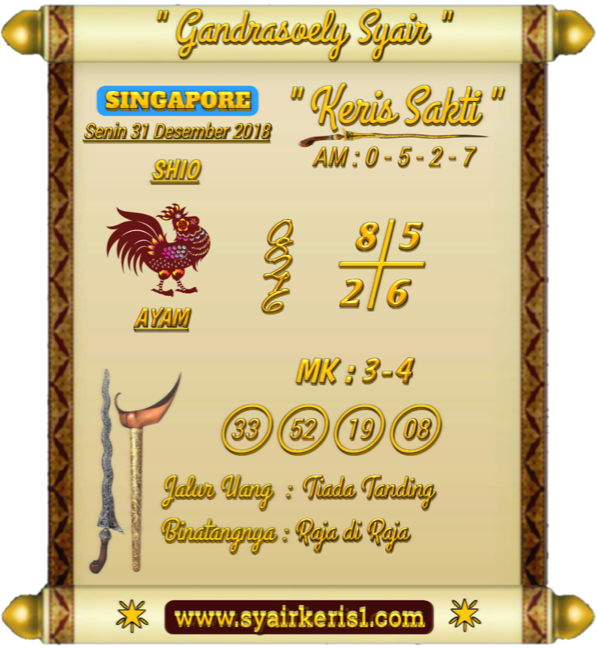 Forum Syair Gambar SGP Senin 31 Desember 2018 GOsyair SEDIA KODE